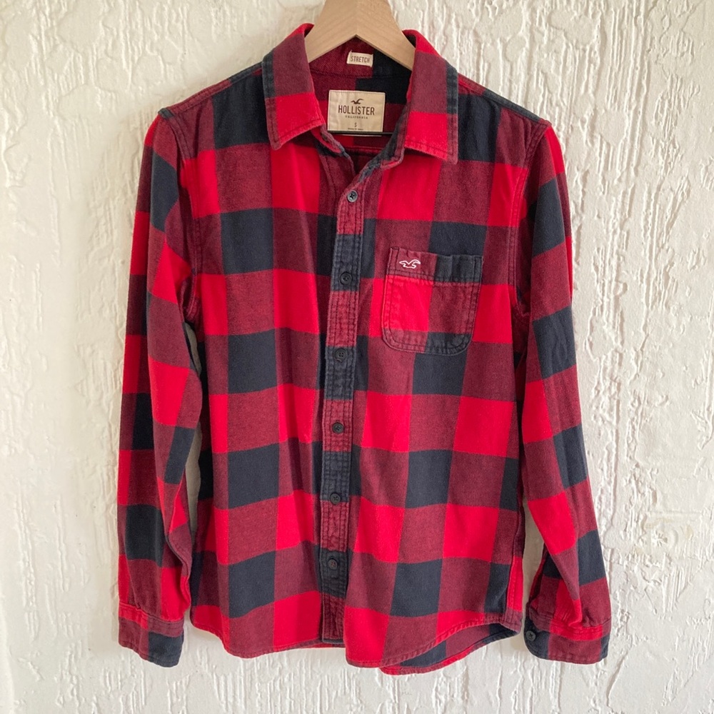 Hollister Red And Black Flannel Button Down Shacket Shirt Size Small